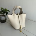 「#4499」 Hermes Cream White Gold Buckle Picotin Lock 18cm