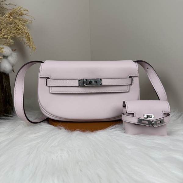 「#4510」 Hermes Moon Bag Fantasy Purple Silver Buckle Swift Leather Kelly Moove Large Bag 17cm Small Bag 7.5cm 「#4510」 Hermes Moon Bag Fantasy Purple Silver Buckle Swift Leather Kelly Moove Large Bag 17cm Small Bag 7.5cm
