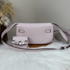 「#4510」 Hermes Moon Bag Fantasy Purple Silver Buckle Swift Leather Kelly Moove Large Bag 17cm Small Bag 7.5cm