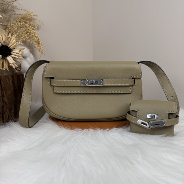 「#4511」 Hermès Moon Bag Amer Color Silver Buckle Swift Leather Kelly Moove Large Bag 17cm Small Bag 7.5cm