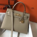 「#4060」Hermès Trench Coat Gray Kelly Bag Gold Buckle 25cm