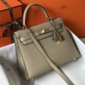「#4060」Hermès Trench Coat Gray Kelly Bag Gold Buckle 25cm