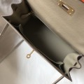 「#4060」Hermès Trench Coat Gray Kelly Bag Gold Buckle 25cm