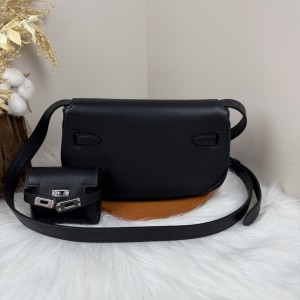 「#4517」 Hermès Moon Bag Black Silver Buckle Swift Leather Kelly Moove Large Bag 17cm Small Bag 7.5cm