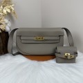 「#4518」 Hermès Moon Bag Asphalt Grey Gold Buckle Swift Leather Kelly Moove Large Bag 17cm Small Bag 7.5cm