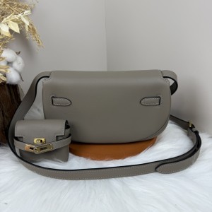 「#4518」 Hermès Moon Bag Asphalt Grey Gold Buckle Swift Leather Kelly Moove Large Bag 17cm Small Bag 7.5cm