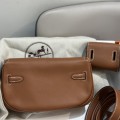 「#4520」 Hermès Moon Bag Golden Brown Silver Buckle Swift Leather Kelly Moove Large Bag 17cm Small Bag 7.5cm