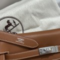 「#4520」 Hermès Moon Bag Golden Brown Silver Buckle Swift Leather Kelly Moove Large Bag 17cm Small Bag 7.5cm