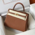 「#4061」 Hermes Golden Brown Kelly Bag Gold Buckle 25cm