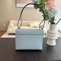 「#4523」 Hermes Pistol Bag Haze Blue Verrou Epsom Leather Stainless Steel Hardware Semi-Handmade Wax Thread Sewing 21cm