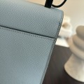 「#4523」 Hermes Pistol Bag Haze Blue Verrou Epsom Leather Stainless Steel Hardware Semi-Handmade Wax Thread Sewing 21cm