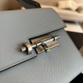 「#4523」 Hermes Pistol Bag Haze Blue Verrou Epsom Leather Stainless Steel Hardware Semi-Handmade Wax Thread Sewing 21cm