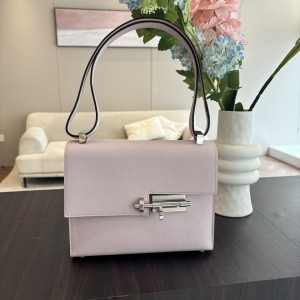 「#4524」 Hermes pistol bag dreamy pink and purple Verrou epsom leather stainless steel hardware semi-handmade wax thread sewing 21cm