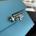 「#4526」 Hermes Pistol Bag Northern Blue Verrou Epsom Leather Stainless Steel Hardware Semi-Handmade Wax Thread Sewing 21cm 「#4526」 Hermes Pistol Bag Northern Blue Verrou Epsom Leather Stainless Steel Hardware Semi-Handmade Wax Thread Sewing 21cm