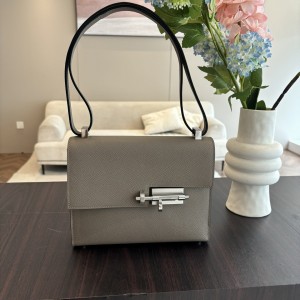 「#4527」 Hermès Pistol Bag Asphalt Grey Verrou Epsom Leather Stainless Steel Hardware Semi-Handmade Wax Thread Sewing 21cm