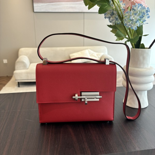 「#4528」 Hermes pistol bag red Verrou epsom leather stainless steel hardware semi-handmade wax thread sewing 21cm 「#4528」 Hermes pistol bag red Verrou epsom leather stainless steel hardware semi-handmade wax thread sewing 21cm