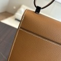 「#4529」 Hermès pistol bag golden brown Verrou epsom leather stainless steel hardware semi-handmade wax thread sewing 21cm