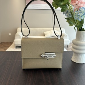 「#4530」 Hermes Pistol Bag Windbreaker Grey Verrou Epsom Leather Stainless Steel Hardware Semi-Handmade Wax Thread Sewing 21cm