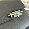 「#4531」 Hermes Pistol Bag Black Verrou Epsom Leather Stainless Steel Hardware Semi-Handmade Wax Thread Sewing 21cm