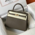「#4062」 Hermes Elephant Grey Kelly Bag Gold Buckle 25cm