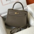 「#4062」 Hermes Elephant Grey Kelly Bag Gold Buckle 25cm
