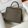 「#4062」 Hermes Elephant Grey Kelly Bag Gold Buckle 25cm