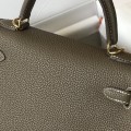 「#4062」 Hermes Elephant Grey Kelly Bag Gold Buckle 25cm