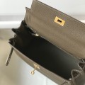 「#4062」 Hermes Elephant Grey Kelly Bag Gold Buckle 25cm