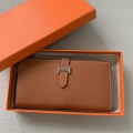 「#4554」 Hermes golden brown suit wallet bearn wallet togo leather 17.5*9cm