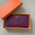 「#4556」 Hermes purple suit wallet bearn wallet togo leather 17.5*9cm