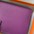 「#4556」 Hermes purple suit wallet bearn wallet togo leather 17.5*9cm