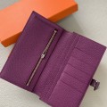 「#4556」 Hermes purple suit wallet bearn wallet togo leather 17.5*9cm