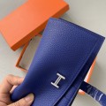 「#4558」 Hermes Sapphire Blue Suit Wallet Bearn Wallet Togo Leather 17.5*9cm