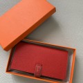 「#4559」 Hermes Red Suit Clip Bearn Wallet Togo Leather 17.5*9cm