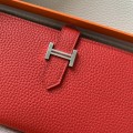 「#4559」 Hermes Red Suit Clip Bearn Wallet Togo Leather 17.5*9cm