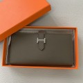 「#4563」 Hermes pewter grey suit clip bearn wallet togo leather 17.5*9cm