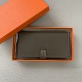 「#4563」 Hermes pewter grey suit clip bearn wallet togo leather 17.5*9cm