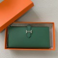 「#4566」 Hermes peacock green suit wallet bearn wallet togo leather 17.5*9cm