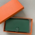 「#4566」 Hermes peacock green suit wallet bearn wallet togo leather 17.5*9cm