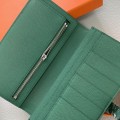 「#4566」 Hermes peacock green suit wallet bearn wallet togo leather 17.5*9cm