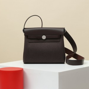 「#4575」 Hermès Silver Buckle HB20H Viking Canvas and Hunter Leather Shoulder Bag 20cm