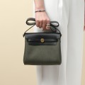 「#4576」 Hermès Black/Bronze Green Gold Buckle HB20H Viking Canvas and Hunter Leather Shoulder Bag 20cm