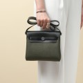 「#4577」 Hermes Black/Bronze Green Silver Buckle HB20H Viking Canvas and Hunter Leather Shoulder Bag 20cm