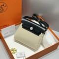 「#4579」 Hermes Cement Grey Silver Buckle HB20H Viking Canvas and Hunter Leather Shoulder Bag 20cm