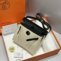 「#4579」 Hermes Cement Grey Silver Buckle HB20H Viking Canvas and Hunter Leather Shoulder Bag 20cm