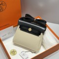 「#4580」 Hermes Cement Grey Gold Buckle HB20H Viking Canvas and Hunter Leather Shoulder Bag 20cm