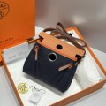 「#4583」 Hermes Midnight Blue Silver Buckle HB20H Viking Canvas and Hunter Leather Shoulder Bag 20cm