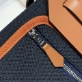 「#4583」 Hermes Midnight Blue Silver Buckle HB20H Viking Canvas and Hunter Leather Shoulder Bag 20cm
