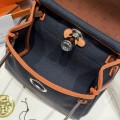 「#4583」 Hermes Midnight Blue Silver Buckle HB20H Viking Canvas and Hunter Leather Shoulder Bag 20cm