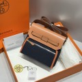 「#4584」 Hermès Midnight Blue Gold Buckle HB20H Viking Canvas and Hunter Leather Shoulder Bag 20cm